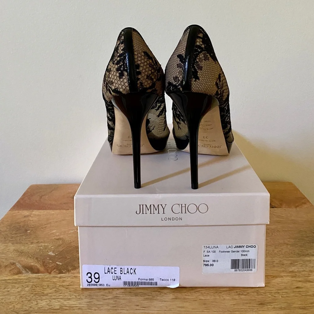 Jimmy Choo Black Luna Lace Platform Pumps Size  US9 NEW